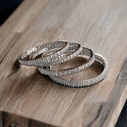 Ruby Red Romance Bangles (Pack of 4)-White / Rhodium / 2.4