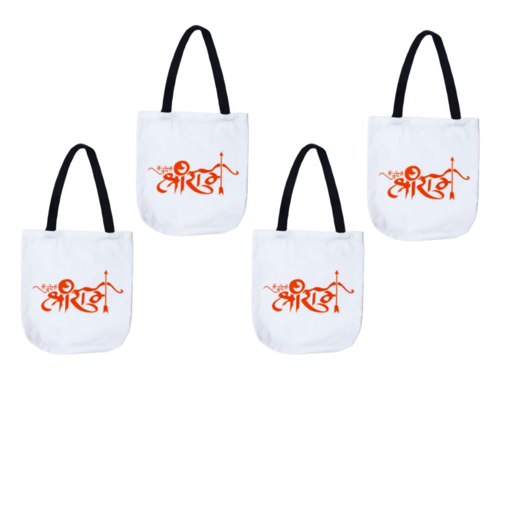 Palak Saxena Divine Collection: Both Side Printable Jai Shri Ram Tote Bags For Women, Traveling, Pilgrim, Shopping, Grocery, Daily Use Pack of4