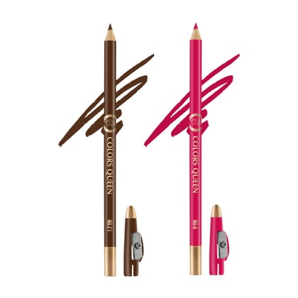 Colors Queen Matte Lip Liner Pencil Combo Pack of 2 | Non Transfer Formula For Professional Makeup | Lip Liner Pencil Waterproof (Pack of 2 Combo 7) Colors Queen Matte Lip Liner Pencil Combo Pack of 2 | Non Transfer Formula For Professional Makeup | Lip 