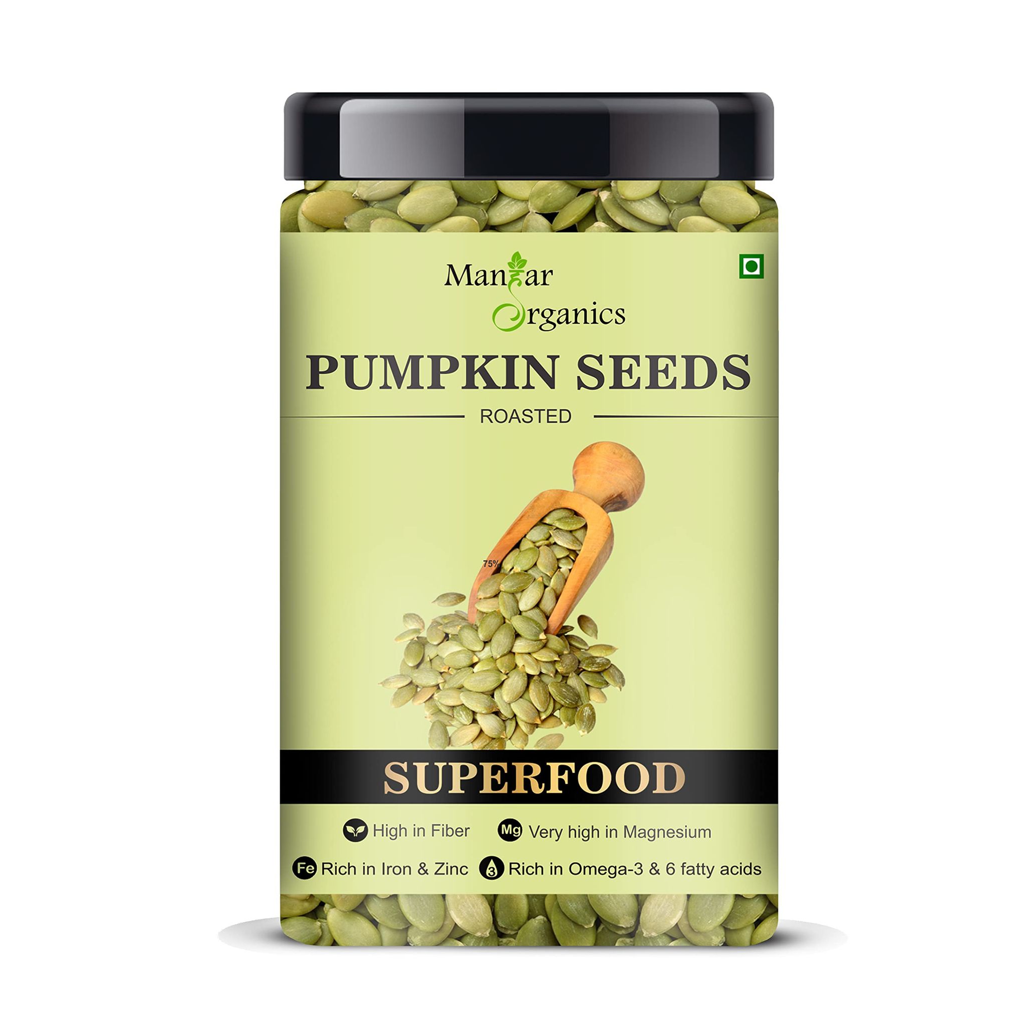 ManHar Organics Roasted Pumpkin Seeds 500gm Jar for eating- - AAA Grade |Protein and Fiber Rich Superfood