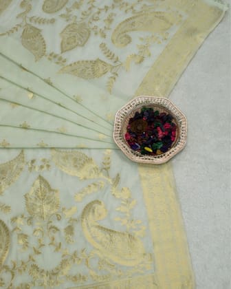 Noor-e-Banaras Lichi Silk White Brocade Dupatta