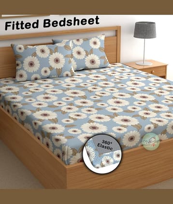 CG HOMES Microfibre 1 Double Fitted Bedsheet with 2 Pillow Covers ( 220 cm x 220 cm ) , Sky Blue