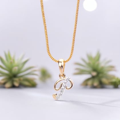 Alphabet P Two Tone Locket with Chain (18")-White / Gold Plated / 18"