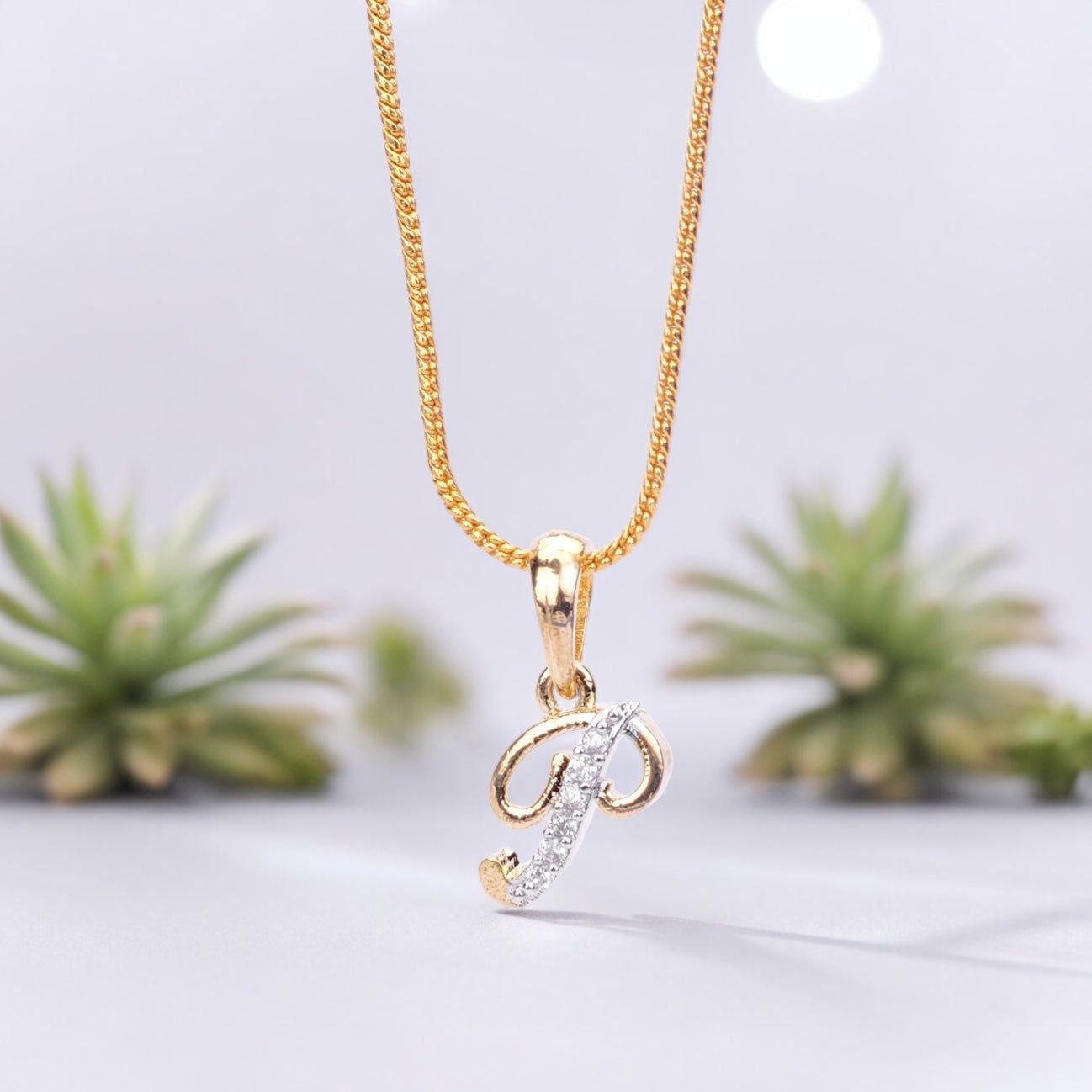 Alphabet P Two Tone Locket with Chain (18")-White / Gold Plated / 18"