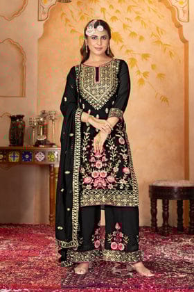 Designer Party Wear Top Plazzo And Dupatta With Real Mirror Hand Work