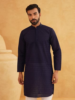 Sojanya Ethnic Motifs Embroidered Thread Work Pure Cotton Navy Straight Only Kurta-38