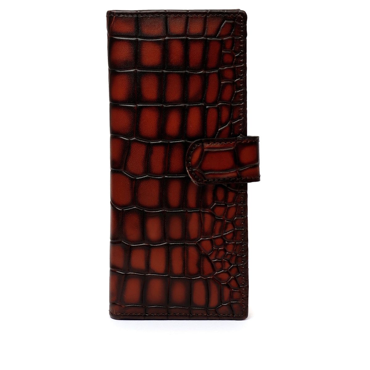 Smokey Tan Long Deep Cut Leather Wallet with magnetic strap-FS