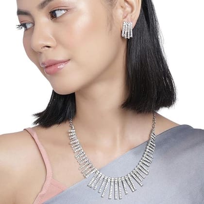 Silver-Plated AD-Studded Jewellery Set Silver-Plated AD-Studded Jewellery Set