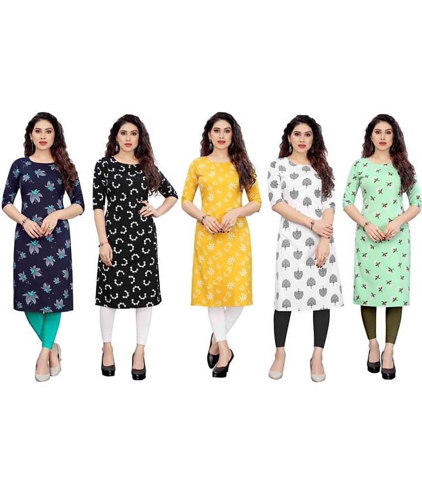 KETAKI FASHION Crepe Printed Straight Women's Kurti - Multicolor4 ( Pack of 5 )