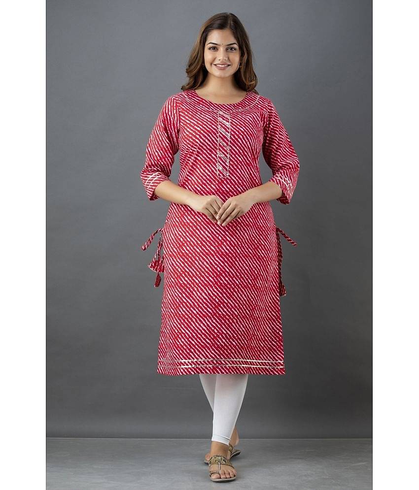 Lee Moda - Red Cotton Women's Straight Kurti ( Pack of 1 )