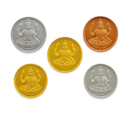 KARTHI7OCT STORE 15 Pieces of Lakshmi Coins | Very Small Size - 9 mm Diameter | Color - 6 Gold, 6 Silver, 3 Copper | Panchalogam Coin Set for Vastu Pooja | Vasakal Pooja | Panchaloha | ??????? Puja