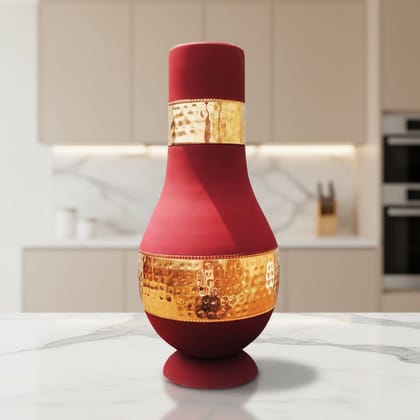 Copper Modern Surahi Silk Red | Decorative Water Pitcher, Height : 9 Inch (BCMAS190 A)