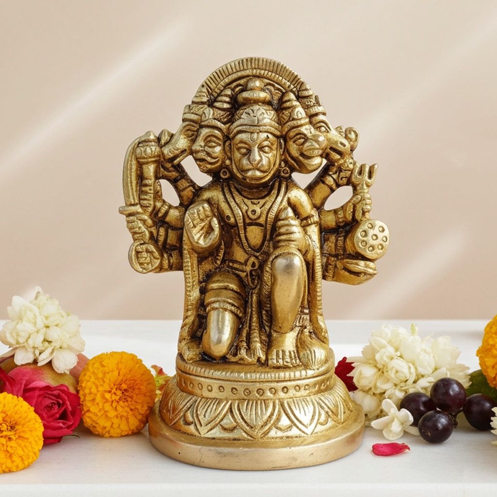 Brass Hanuman Ji Divine Idol Statue - Traditional Home Showpiece, Height : 4.6 Inch (BSMAS1048 H)