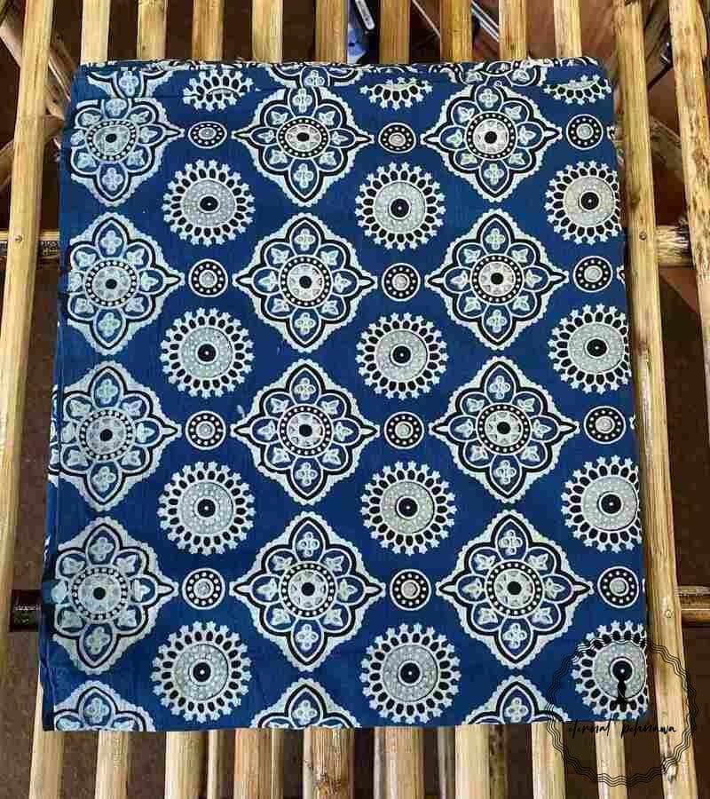 Ajrakh Cotton Fabric For Kurta-Blue
