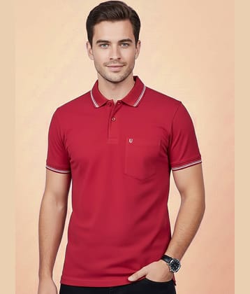 UNIBERRY Men Cotton Blend Regular Fit Solid Polo T Shirt ( Red )