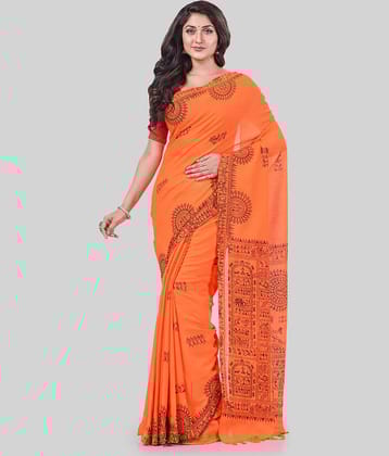Desh Bidesh Cotton Printed Saree With Unstitched Blouse Piece ( Orange )