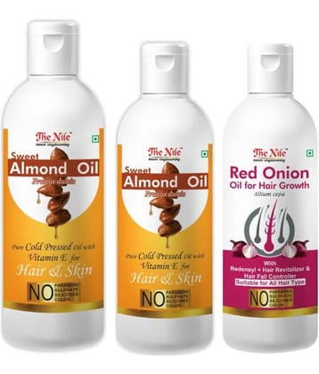 The Nile Almond Oil 200 Ml + 100 Ml (300 ML)+ Red Onion Oil 100 ML 400 mL Pack of 3
