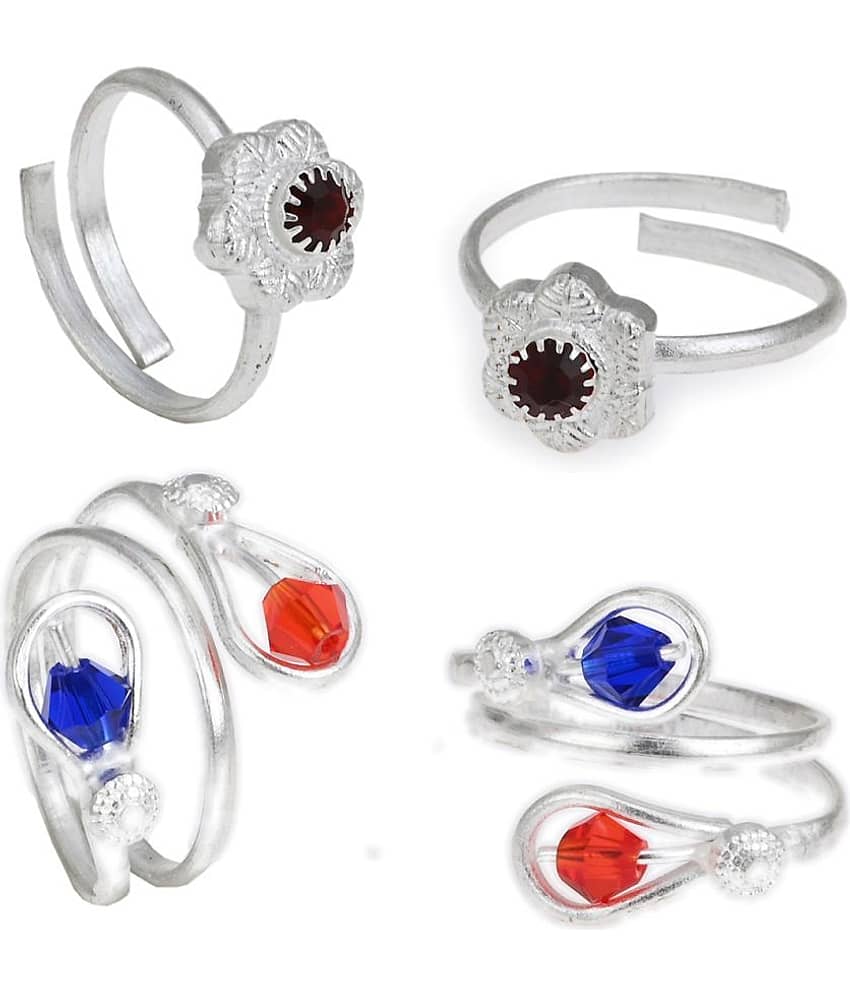 AanyaCentric Silver Plated 2 Pair Toe Rings