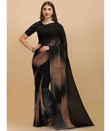 LEELAVATI Georgette Printed Saree With Unstitched Blouse Piece ( Black )