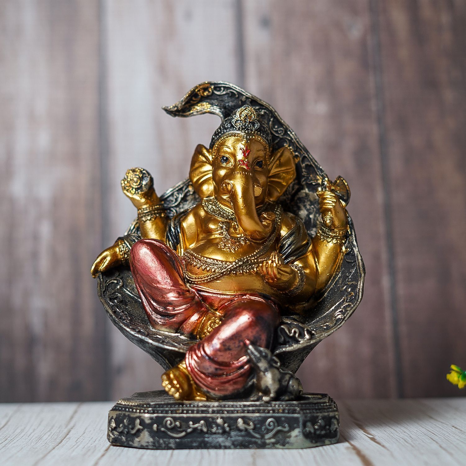 Craftlayout Handicrafts Resin Sitting On Shankh Lord Ganesha Idol