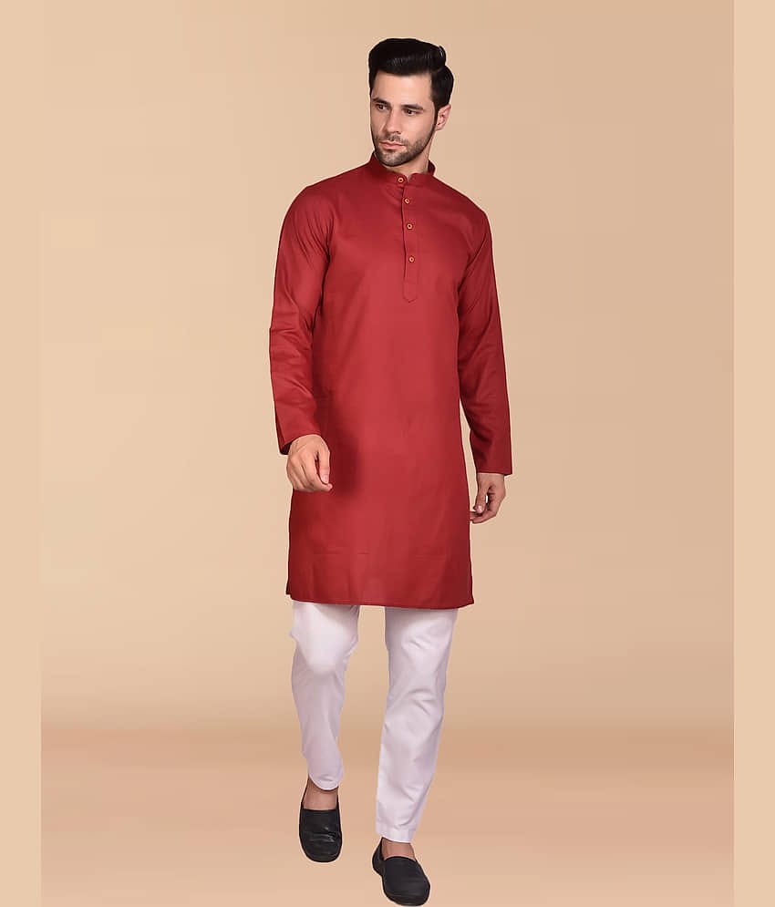 PRINTCULTR Maroon Cotton Regular Fit Men's Kurta Pyjama Set ( Pack of 1 )