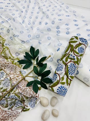 Traditional Bagru Print Cotton Suit With Chiffon Dupatta