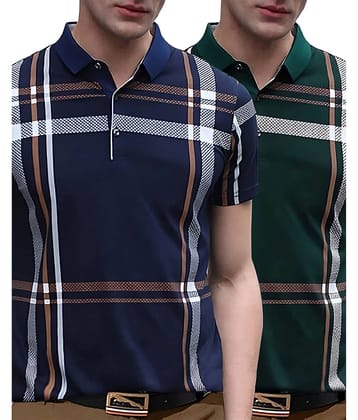 AUSK Pack of 2 Cotton Blend Regular Fit Printed Half Sleeves Men's Polo T Shirt ( Dark Green )
