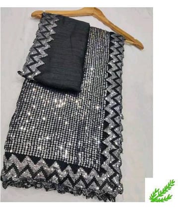 A TO Z CART Silk Embellished Saree With Unstitched Blouse Piece ( Black )