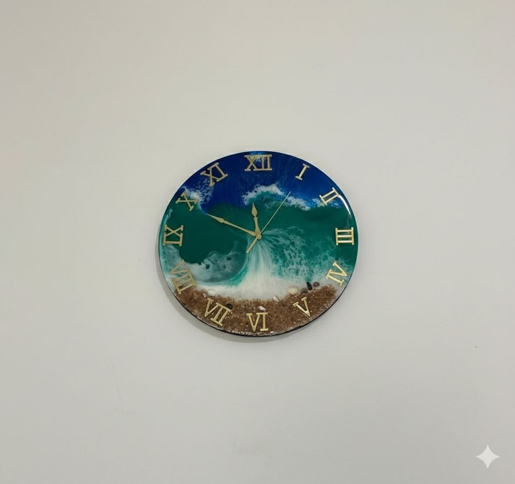 VKR Trading Handmade Luxury Ocean Theme Resin Wall Clock Blue Round 16 Inch