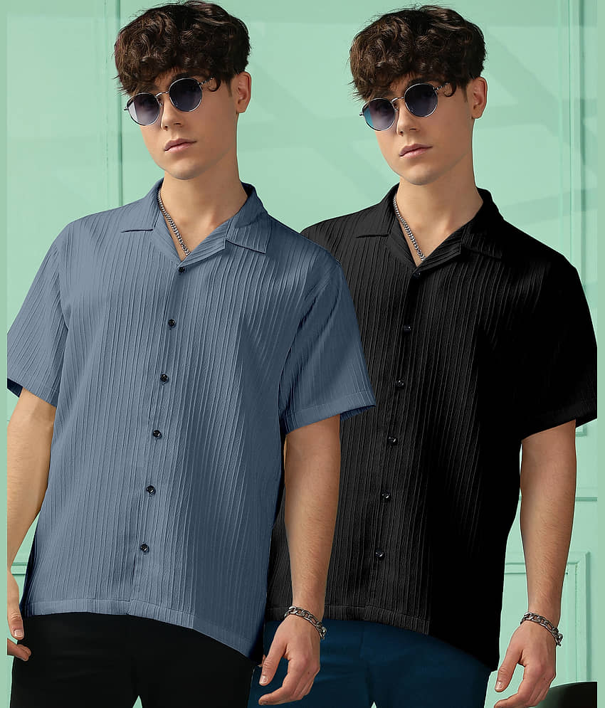FOXTER Polyester Regular Fit Solids Half Sleeves Men's Casual Shirt - Turquoise ( Pack of 1 )