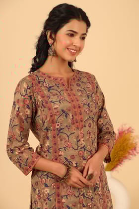 Maheen Sabah Jaal Stright Mul Mul Kurta-S / Olive / Green