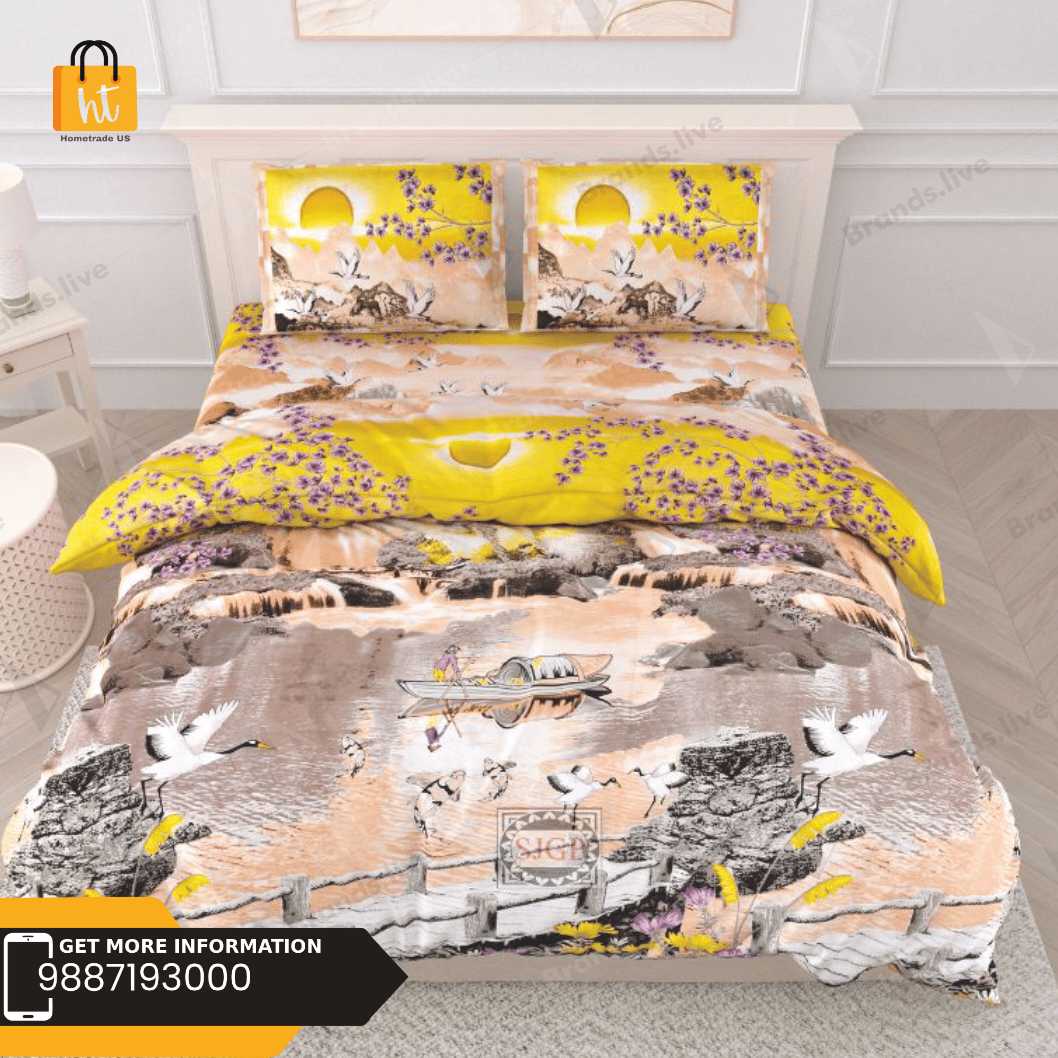 3001-Hometrade India-Standard King Size (90*108 Inches) Double Bedsheet With 2 Pillow Cover-RJ-14-Jaipur lining-3261