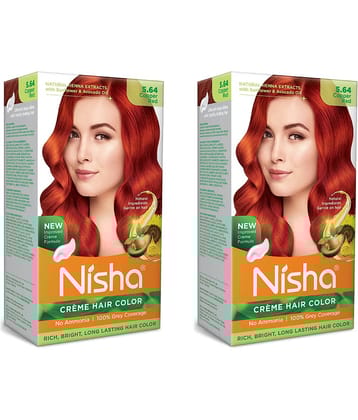 Nisha Creme Hair Color 5.64 Copper Red 120g Pack of 2 Permanent Hair Colour for Women Men, No Ammonia 100% Grey Coverage