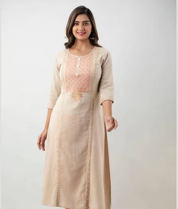 MAUKA - Beige Cotton Women's Straight Kurti ( Pack of 1 )
