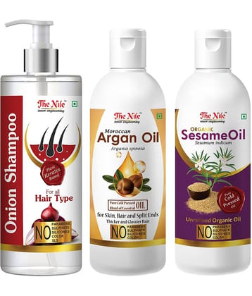 The Nile Red Onion Shampoo 200 ML + Argan Oil 100 ML + Sesame Oil 100 ML  Shampoo 400 mL Pack of 3