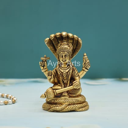 Brass Vishnu Narayana Murti Sitting On Sheshnag - 5 Inch Height