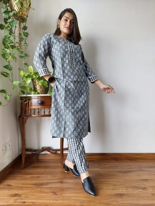 CTN Kurti and Pant Block Print Grey S