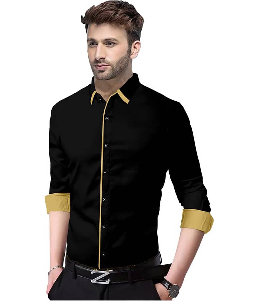 P&V - Black Cotton Slim Fit Men's Casual Shirt (Pack of 1 )
