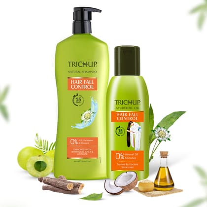 Trichup Hair Fall Control Oil 200&nbsp;ml & Shampoo 640&nbsp;ml Combo – Herbal Hair Care for Stronger, Healthier Hair