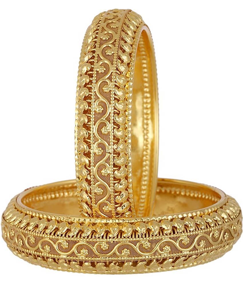 Zeneme Royal Style Broad Gold Plated Antique Bangles Jewellery Set of 2 Bangle for Women and Girls