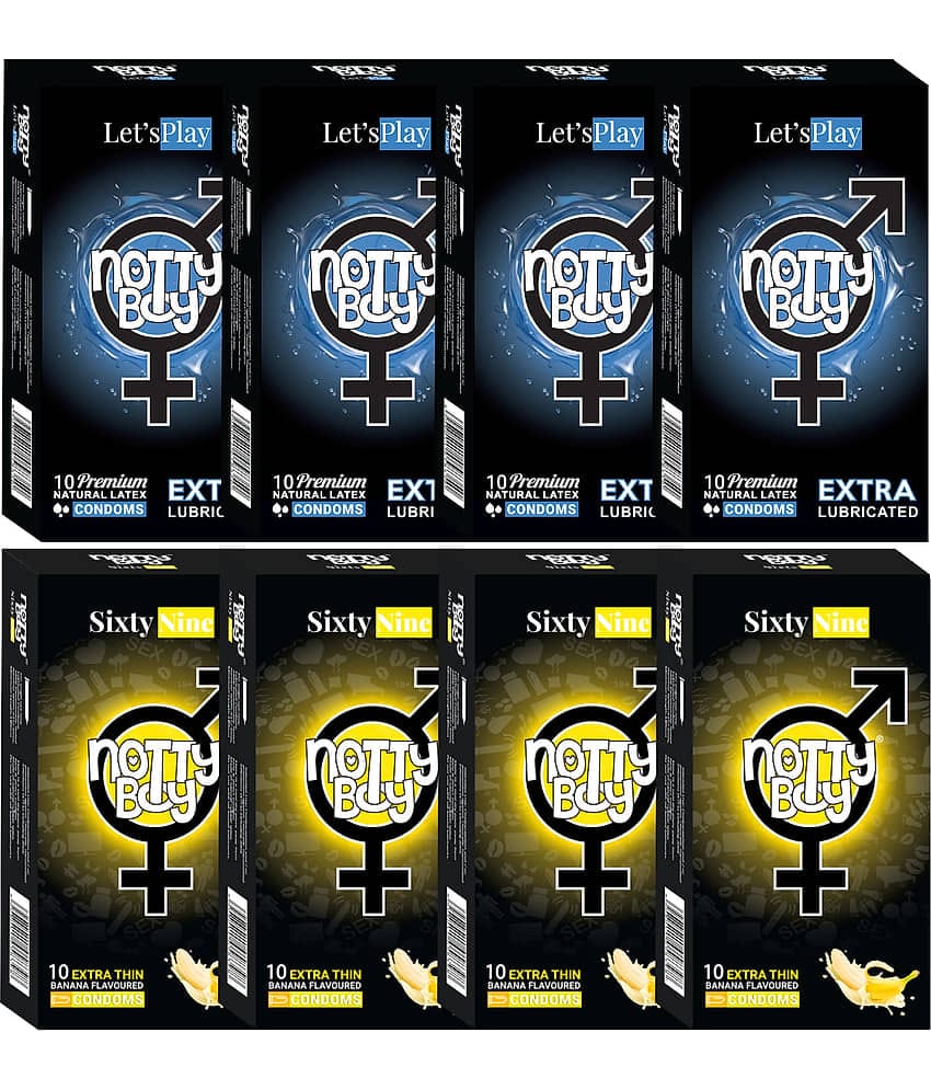 NottyBoy Banana Flavoured and Extra Lubricated Condom  (Set of 8, 80 Sheets)