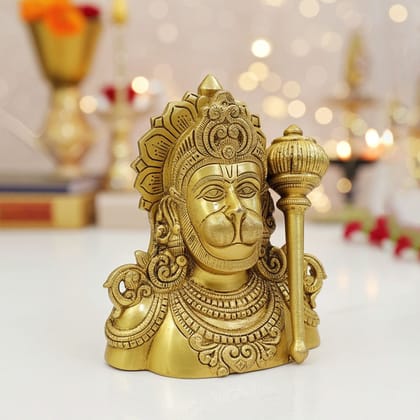Brass Hanuman Face Idol for Protection & Vastu, Height : 8 Inch (BSMAS1889 E)