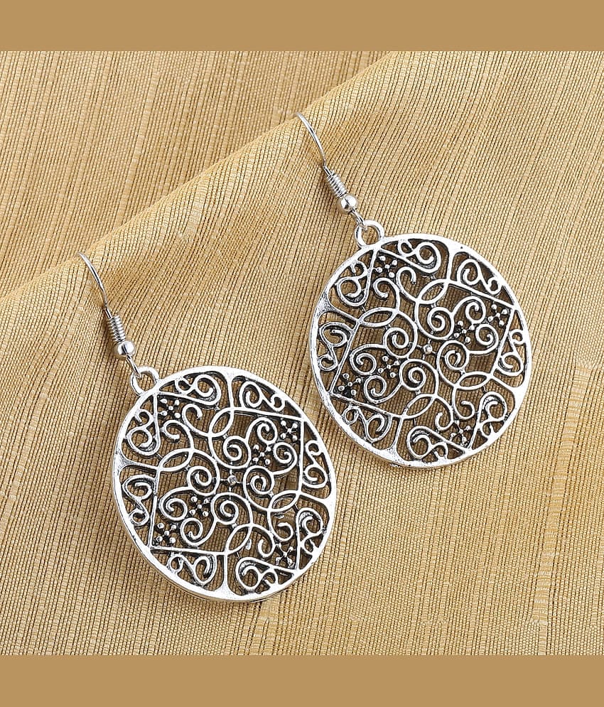 SILVER SHINE  Ravishing Silver Mughal Jali Design Carved Earrings for Women
