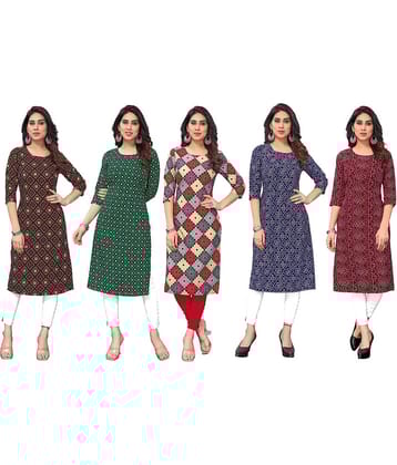KETAKI FASHION Crepe Printed Straight Women's Kurti - Multicoloured ( Pack of 5 )