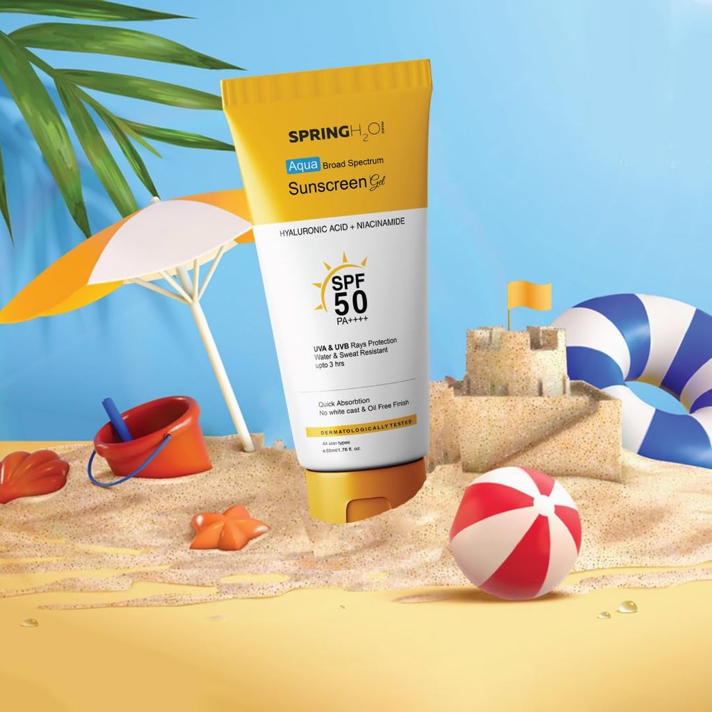 Spring H2O Aqua Sunscreen Gel, Spf 50 Pa+++,Hyaluronic Acid + Niacinamide, Uva & Uvb Protection, 50Ml