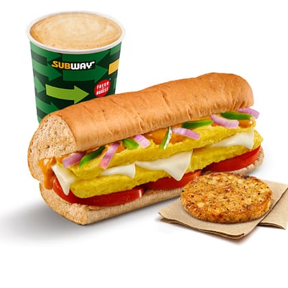 Cheesy Omellette Sandwich (15cm) + Coffee + Hashbrown