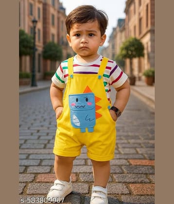ODIMENT Pack of 1 Boys Cotton Blend T-Shirt & Dungarees Set ( Multi )