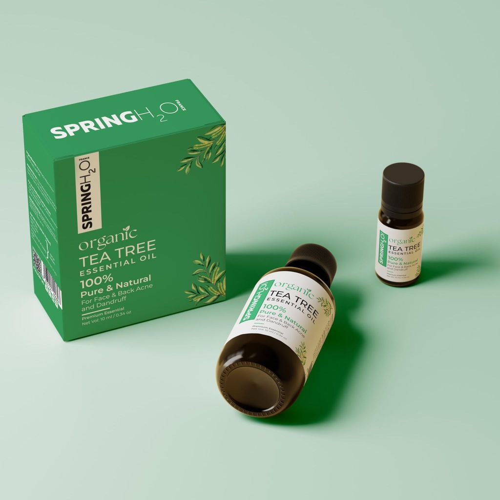 Spring H2O 100% Pure & Natural Organic Tea Tree Essential Oil For Face, Back Acne, Scalp & Dandruff Care