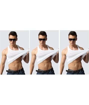 D1 DIFFERENT ONE Pack of 3 Cotton Basic Vest For Men ( White )
