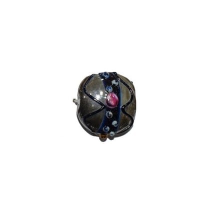 Wedding Cake Beads (Vintage) Handmade Lampwork Glass Beads (Flat Round), VGM-093-Per Packet 25 Pcs / 16X12 MM / Gray